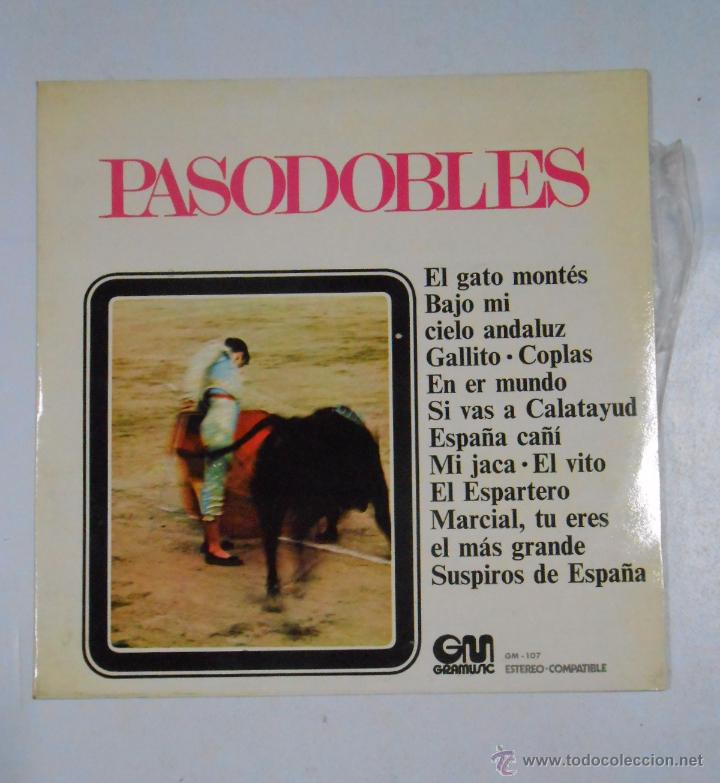 Disques de vinyle: PASODOBLES: EL GATO MONTES, BAJO MI CIELO ANDALUZ, GALLITO, COPLAS, EN ER MUNDO... TDKDA3