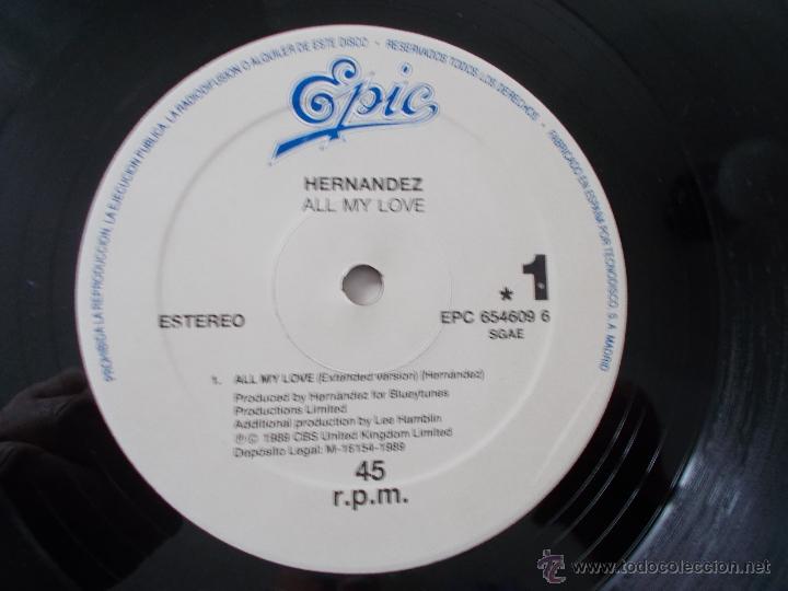 Discos de vinilo: HERNANDEZ. ALL MY LOVE.MAXI 12 - Foto 2
