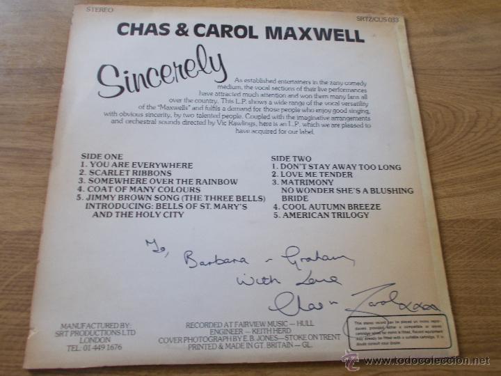 Discos de vinilo: CHAS & CAROL MAXWELL.  SINCERELY. CON AUTOGRAFO - Foto 4
