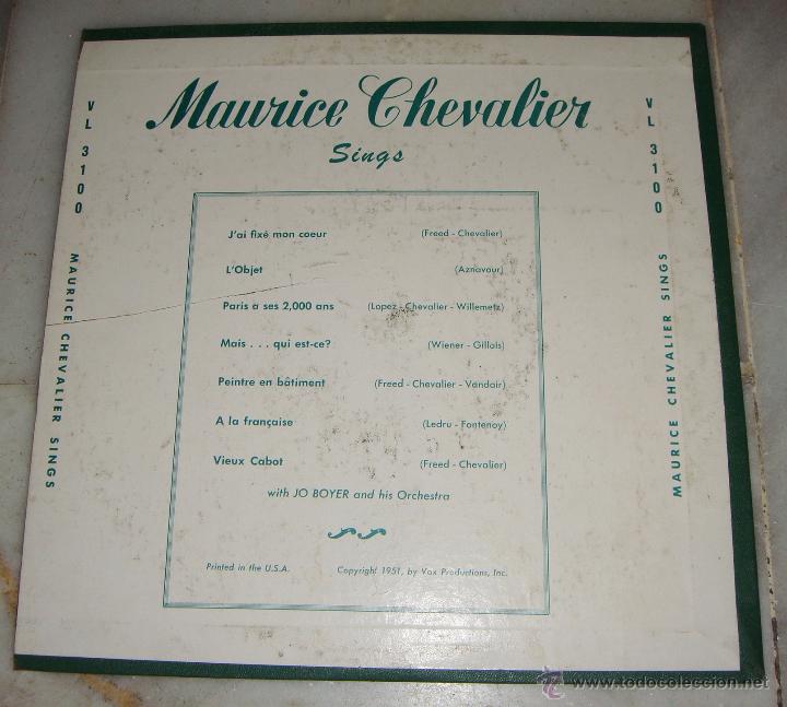 Discos de vinilo: LP. Maurice Chevalier Sings. - Foto 2