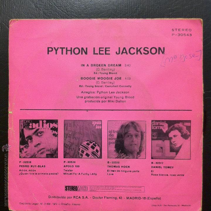 Discos de vinilo: SINGLE PYTHON LEE JACKSON - IN A BROKEN DREAM - POPLANDIA 1972. - Foto 2