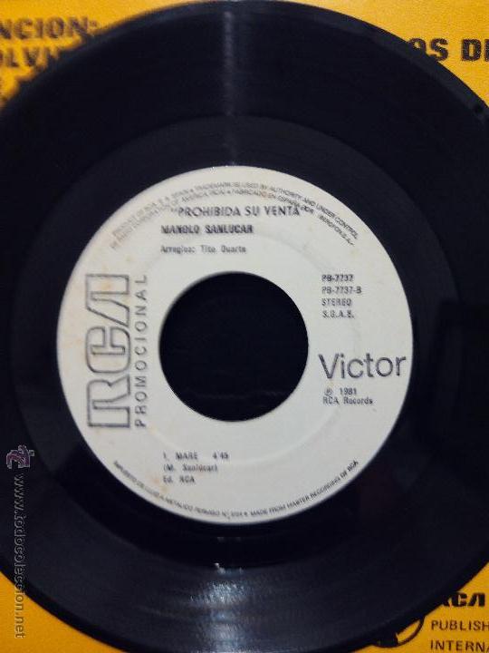 Discos de vinilo: SINGLE MANOLO SANLUCAR - TABACO Y CA&Ntilde;A - MARE - RCA 1981. - Foto 4