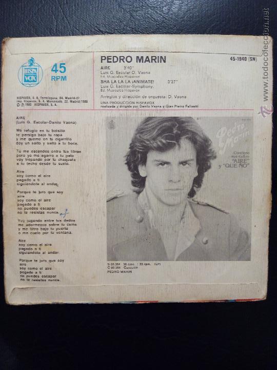 Discos de vinilo: SINGLE PEDRO MAR&Iacute;N - AIRE - SHA LA LA LA &iexcl;ANIMATE! - HISPAVOX 1980. - Foto 2