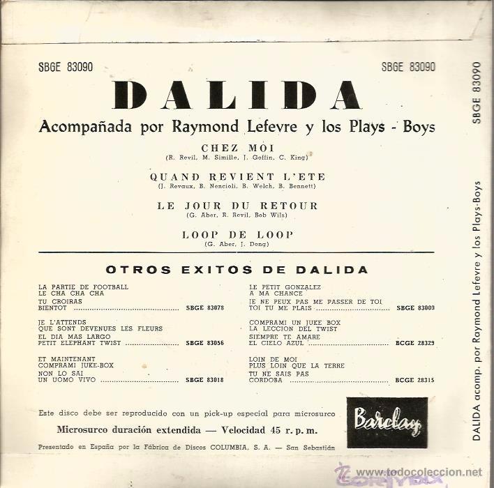 Discos de vinilo: EP DALIDA : CHEZ MOI + 3 - Foto 2