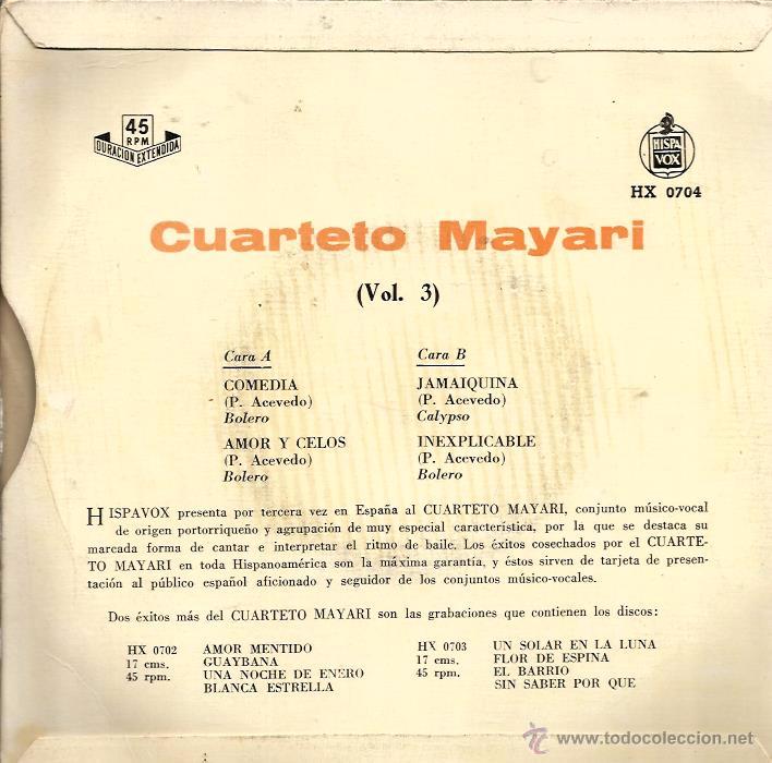 Discos de vinilo: EP CUARTETO MAYARI : COMEDIA +3  ( BOLEROS Y CALYPSO ) - Foto 2