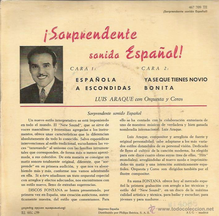Discos de vinilo: EP LUIS ARAQUE CON ORQUESTA Y COROS : ESPA&Ntilde;OLA + 3 - Foto 2