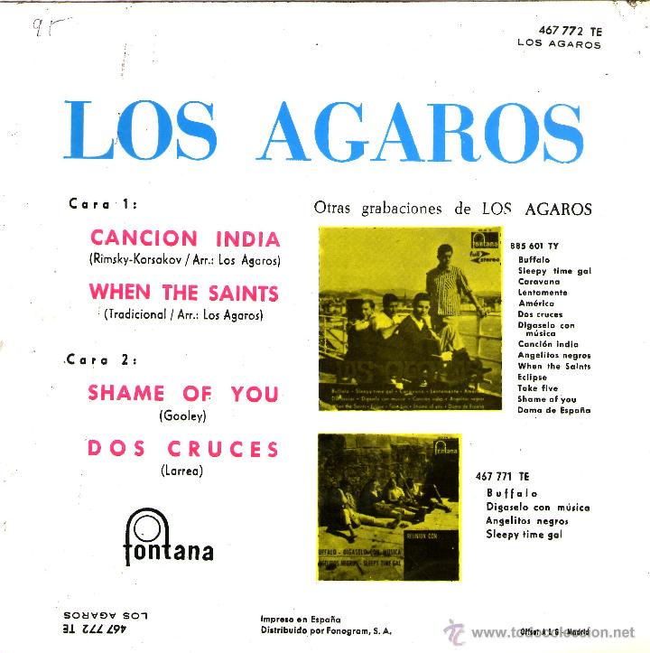 Discos de vinilo: LOS AGAROS - CANCION INDIA +3 - Foto 2