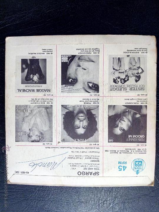 Discos de vinilo: SINGLE SPARGO - YOU AND ME - WORRY - WEA 1980. - Foto 2