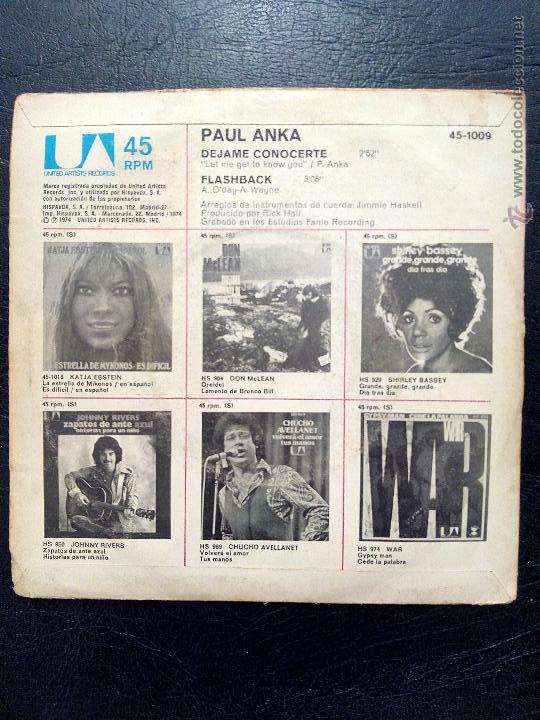 Discos de vinilo: SINGLE  PAUL ANKA - D&Eacute;JAME CONOCERTE - FLASHBACK - HISPAVOX 1973. - Foto 2