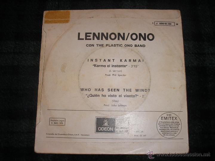 Discos de vinilo: JOHN LENNON - single espa&ntilde;ol - INSTANT KARMA - 1970 - Foto 2
