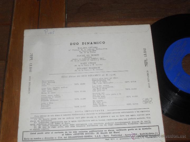 Discos de vinilo: DUO DINAMICO EP. BALADA GITANA. MADE IN SPAIN. 1962 - Foto 2
