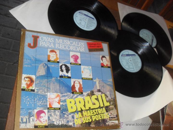 Disques de vinyle: JOYAS MUSICALES PARA RECORDAR 3 LP. BRASIL LA MAESTRIA DE SUS POETAS. MADE IN SPAIN. 1989.