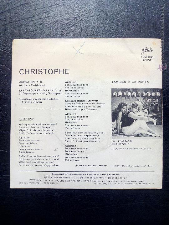 Discos de vinilo: SINGLE CHRISTOPHE - AGITATION - LES TABOURETS DU BAR - CBS 1981. - Foto 2