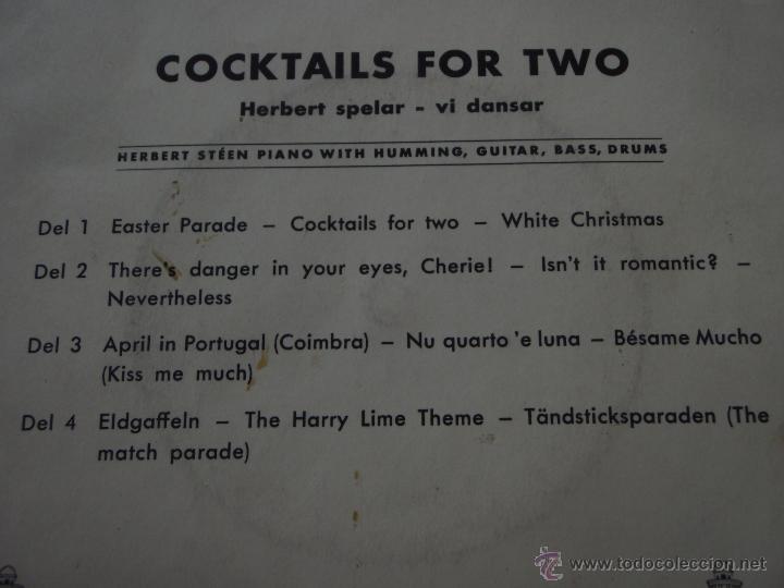 Discos de vinilo: HERBERT APELAR  ( COCKTAILS FOR TWO )  NORWAY   EP45   ODEON - Foto 2