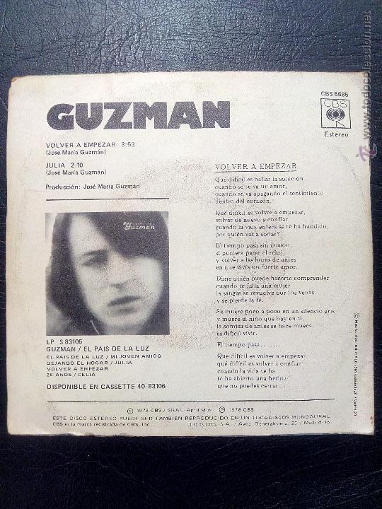 Discos de vinilo: SINGLE GUZMAN - VOLVER A EMPEZAR - JULIA - CBS 1978. - Foto 2