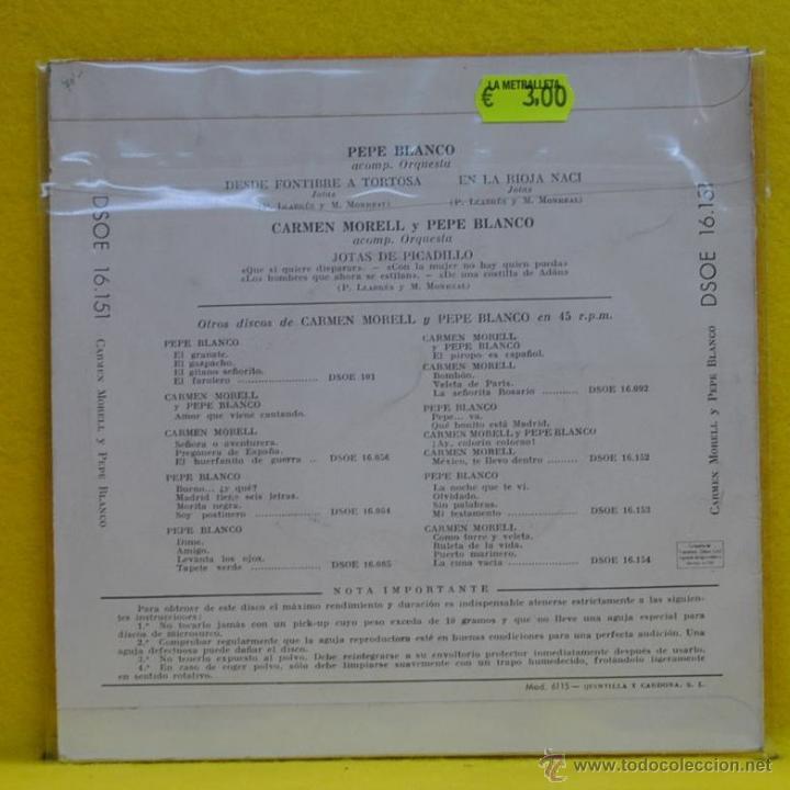 Discos de vinilo: CARMEN MORELL / PEPE BLANCO - JOTAS - EP - Foto 2