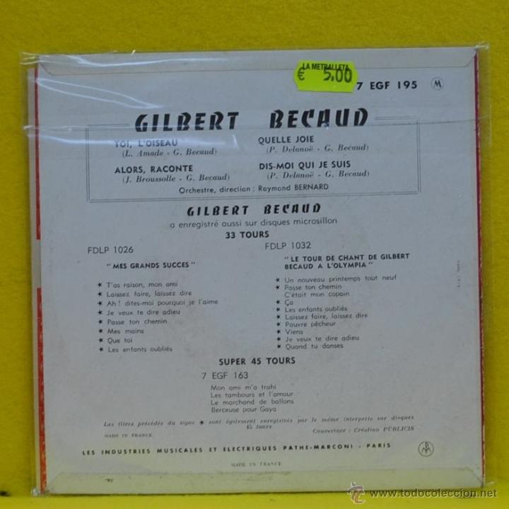 Discos de vinilo: GILBERT BECAUD - TOI, LOISEAU + 3 - EP - Foto 2