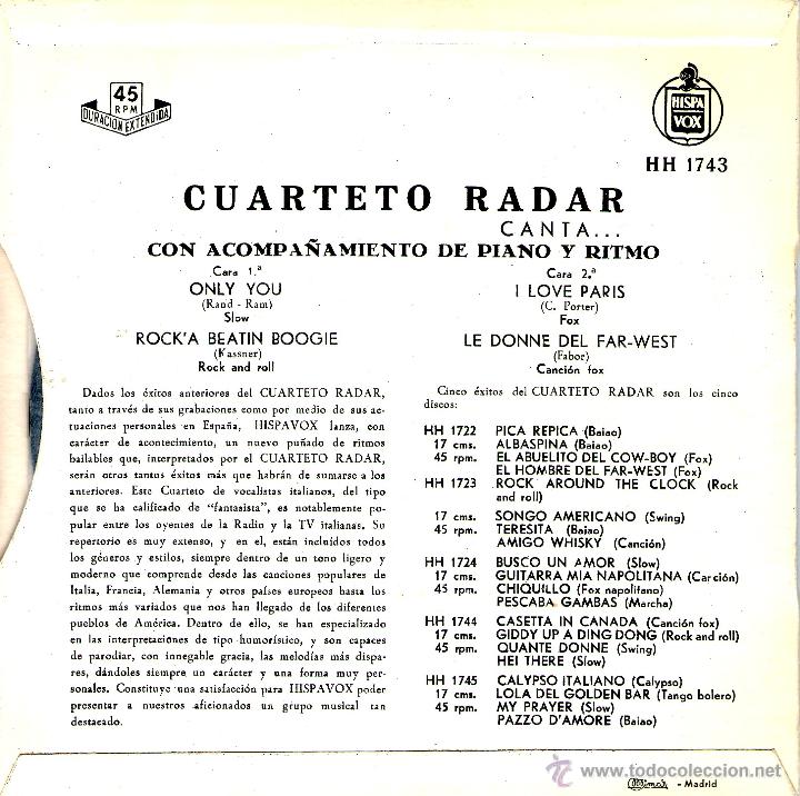 Discos de vinilo: CUARTETO RADAR - ONLY YOU - Foto 2