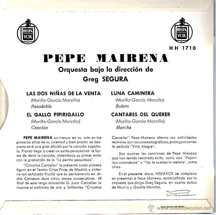 Discos de vinilo: PEPE MAIRENA VOL 2 - LAS DOS NI&Ntilde;AS DE LA VENTA - Foto 2