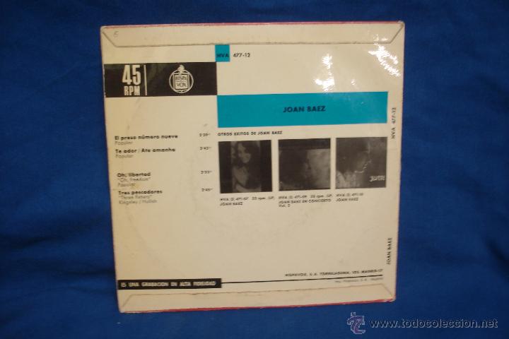 Discos de vinilo: JOAN BAEZ - EL PRESO N&ordm; 9 + 3 - HISPAVOX 1968 - Foto 2
