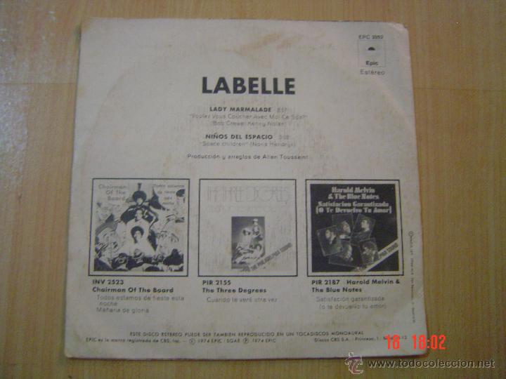 Discos de vinilo: LABELLE.- LADY MARMALADE.- EPIC 1974 - Foto 2
