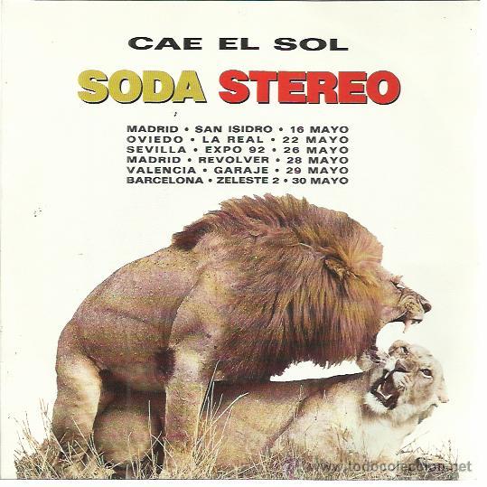 Disques de vinyle: SODA STEREO Sg CBS PROMO 1992 cael el sol (cara b lisa) FECHAS GIRA ESPA&Ntilde;OLA ROCK ARGENTINA