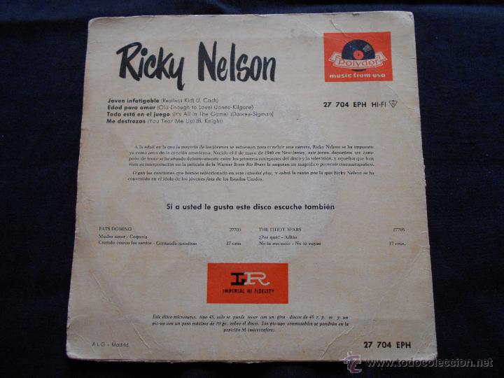 Discos de vinilo: RICKY NELSON // JOVEN INFATIGABLE + 3 - Foto 2