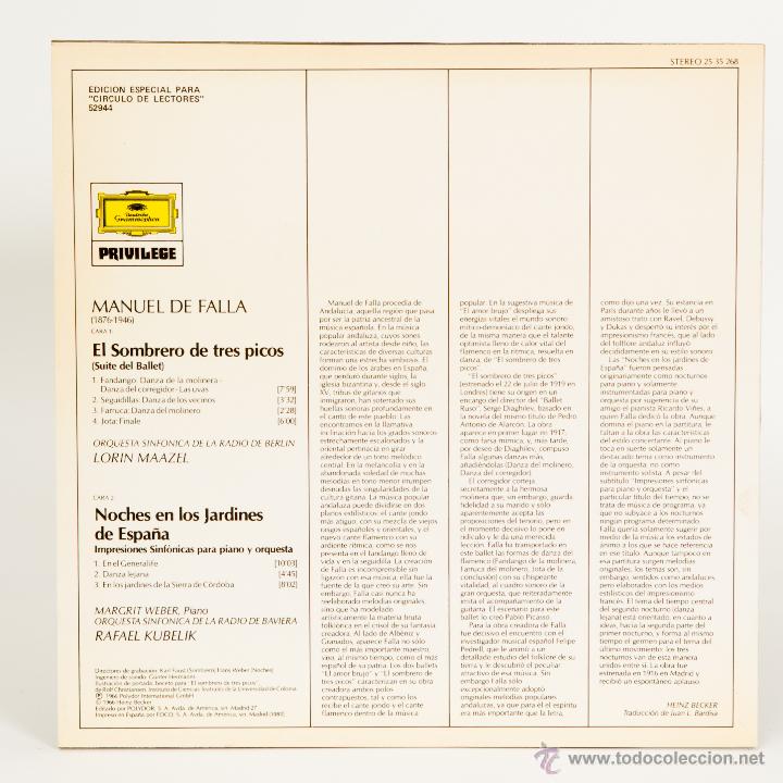 Discos de vinilo: MANUEL DE FALLA - EL SOMBRERO DE TRES PICOS - LORIN MAAZEL - Foto 2