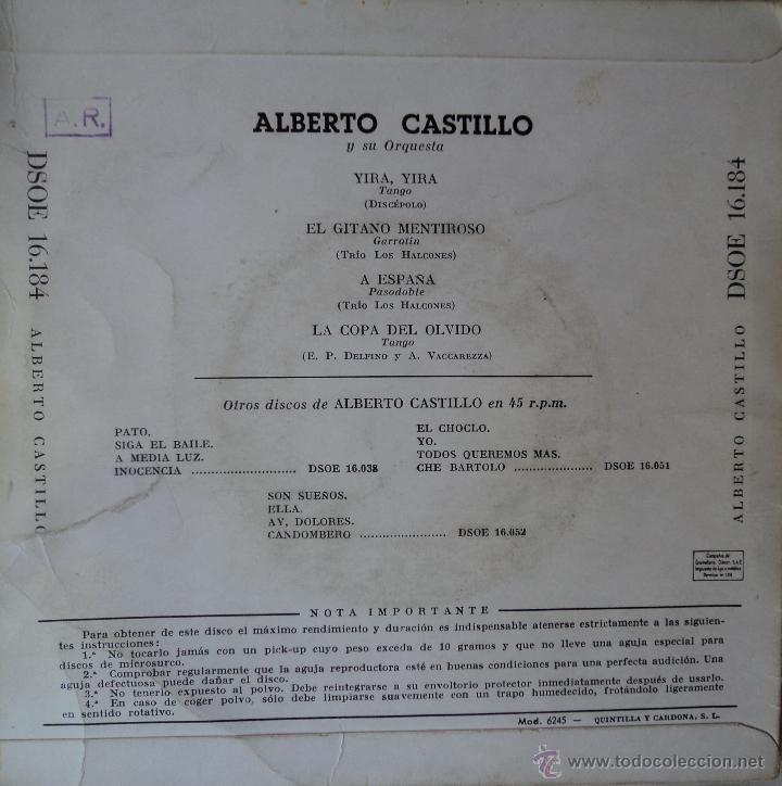 Discos de vinilo: Alberto Castillo - El Gitano Mentiroso - Edici&oacute;n de Espa&ntilde;a - Foto 2