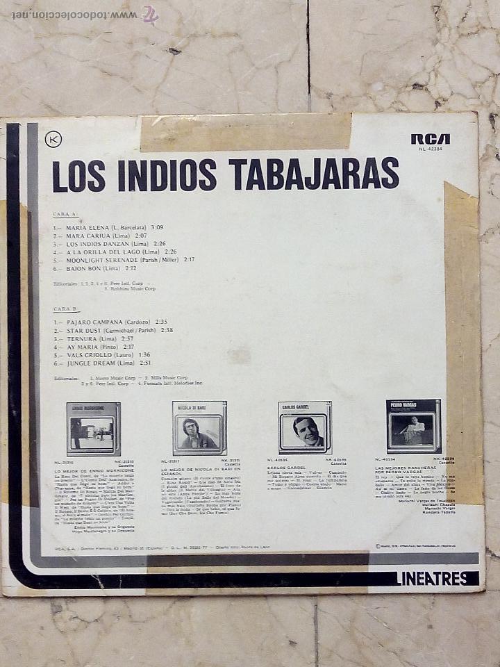 Discos de vinilo: LP LOS INDIOS TABAJARAS - MAR&Iacute;A ELENA - LOS INDIOS DANZAN...... - RCA 1977. - Foto 2