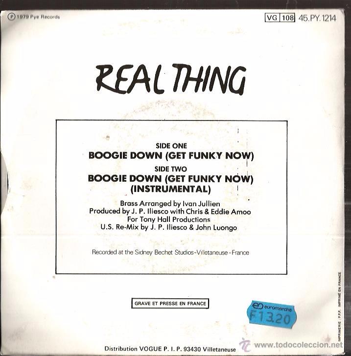Discos de vinilo: SG REAL THING : BOOGIE DOWN ( GET FUNK NOW ) - Foto 2