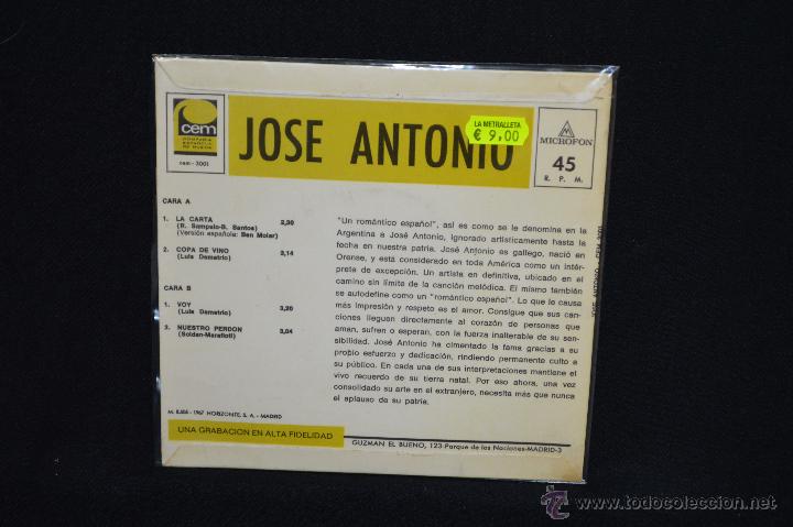 Discos de vinilo: JOSE ANTONIO - LA CARTA - + 3 - EP - Foto 2