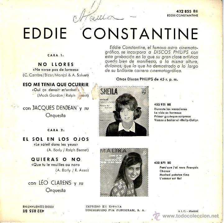 Discos de vinilo: EDDIE CONSTANTINE /NO LLORES / +3 - Foto 2