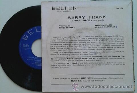 Discos de vinilo: BAARRY FRANK -EP- MI ALGEL PARTICULAR + 3 BELTER SPAIN 50S - Foto 2