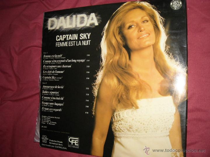 Discos de vinilo: DALIDA: CAPTAIN SKY FEMME EST LA NUIT LP PROMOCIONAL ESPAÑOL 1977 SELLO POPLANDIA VER FOTO - Foto 2 - 51627924