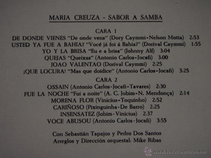 Discos de vinilo: MARIA CREUZA ( SABOR A SAMBA ) 1976 -SPAIN LP33 CBS - Foto 3