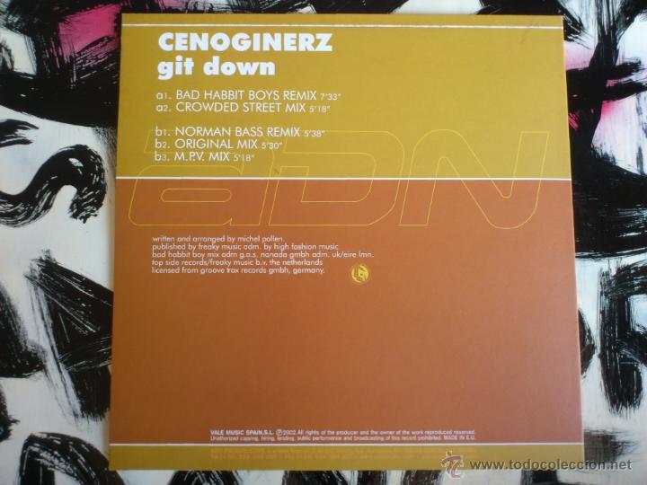 Discos de vinilo: CENOGINERZ - GIT DOWN - MAXI - VINILO - ADN PROGRESSIVE - VALE MUSIC - 2002 - Foto 2