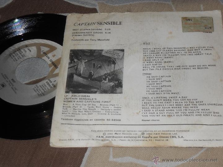 Discos de vinilo: CAPTAIN SENSIBLE  single WOT + STRAW  Made in Spain 1982 - Foto 2