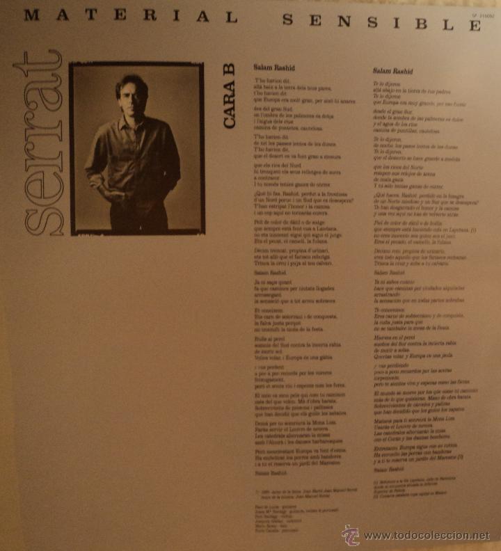 Discos de vinilo: Joan Manuel Serrat - Material Sensible - Edicion de 1989 de Espa&ntilde;a - Foto 4