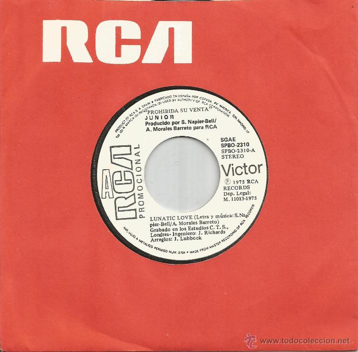 Discos de vinilo: JUNIOR-LUNATIC LOVE +  SOLO SINGLE VINILO 1975 PROMOCIONAL SIN PORTADA SPAIN
