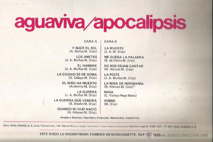 Discos de vinilo: LP AGUAVIVA : APOCALIPSIS  COMPLETAMENTE NUEVO - Foto 2