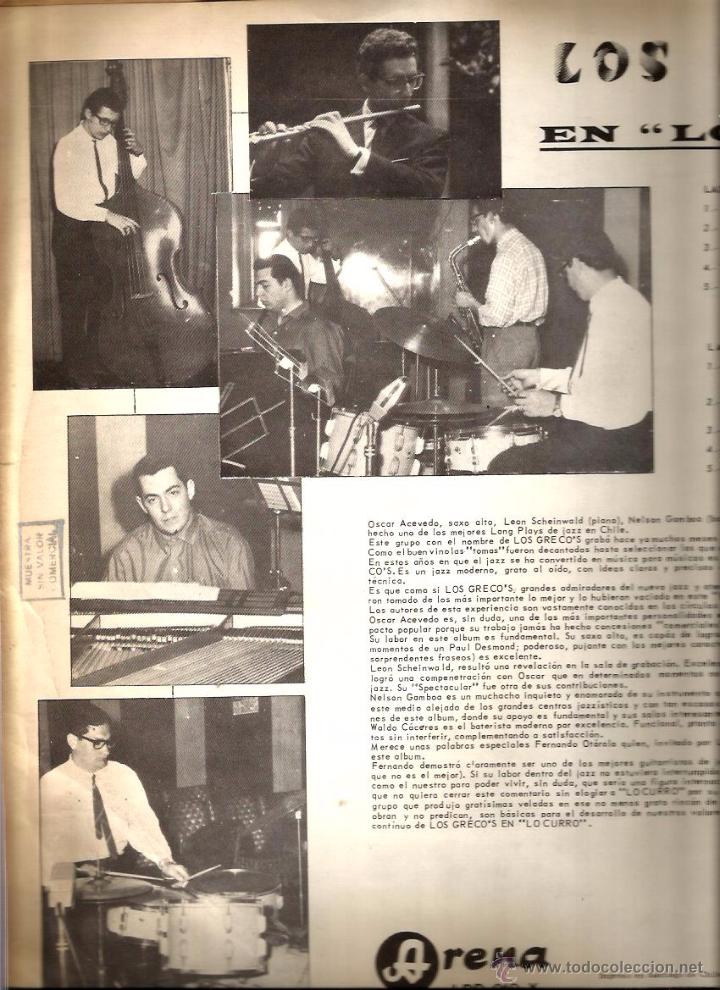 Discos de vinilo: LP LOS GRECO&acute;S :  EN LO CURRO ( JAZZ EN CHILE, 1967 ) - Foto 2