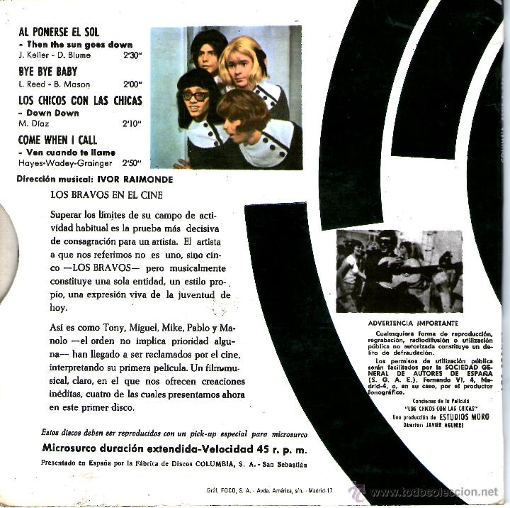 Discos de vinilo: LOS BRAVOS - LOS CHICOS CON LAS CHICAS - Foto 2
