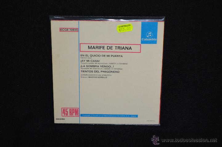 Discos de vinilo: MARIFE DE TRIANA - EN EL QUICIO DE MI PUERTA +3 - EP - Foto 2