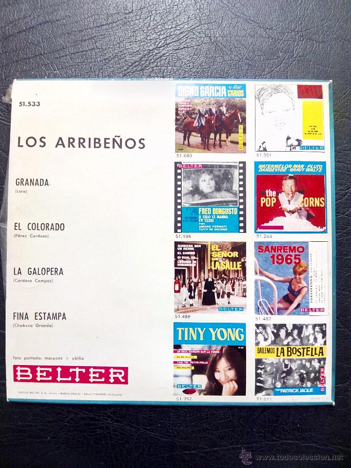 Discos de vinilo: EP LOS ARRIBE&Ntilde;OS - GRANADA - EL COLORADO.... + 2 - BELTER 1965. - Foto 2
