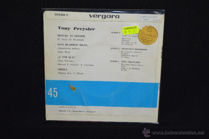 Discos de vinilo: TONY PREYSLER - RETURN TO SENDER +3 - EP - Foto 2