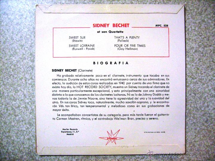 Discos de vinilo: SIDNEY BECHET.SWEET SUE + 3...EX+ - Foto 2