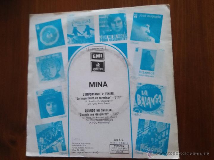 Discos de vinilo: MINA - L&acute;IMPORTANTE E&acute;FINIRE - SINGLE ODEON 1975 - Foto 2