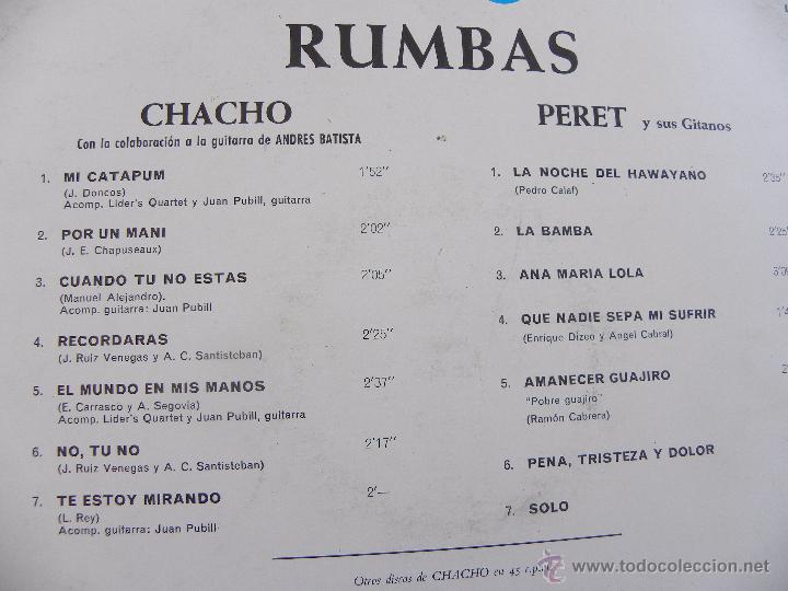 Discos de vinilo: CHACHO Y PERET Y SUS GITANOS -RUMBAS -LP 1967 - Foto 2