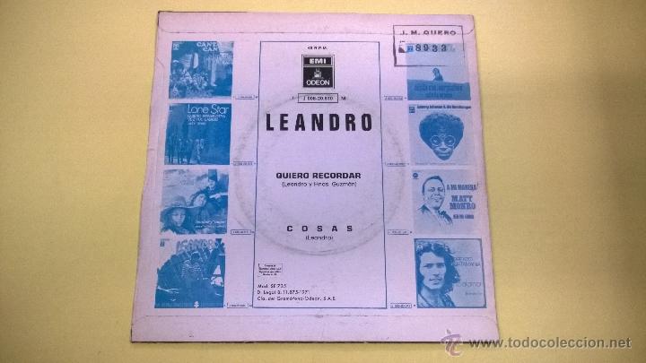 Discos de vinilo: Leandro.Quiero recordar.SINGLE.ESPA&Ntilde;A 1971.EMI-ODEON. - Foto 2